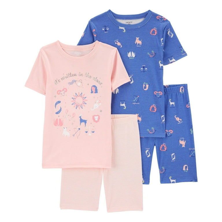 Girls 4 14 Carter s 4 Piece Pajama Top Pajama Bottoms Set Color Blue Zodiac Size 12