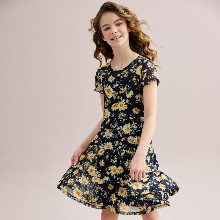 Girls 4 20 Knit Works Floral Print Power Mesh Dress Layered Tank Top Set Color Navy Size XXL PLUS Walmart