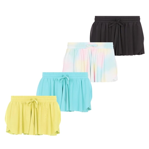 Girls 4 Pack Butterfly Shorts Lightweight Flowing Athletic Shorts with Elastic Waist Drawstring Sizes 4-16
