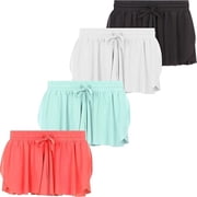 BTween Girls 4 Pack Butterfly Shorts Lightweight Flowing Athletic Shorts with Elastic Waist Drawstring, Black/Grey/Teal/Salmon, 6