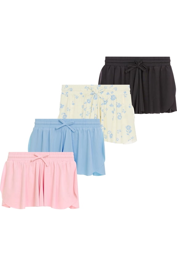 Girls 4 Pack Butterfly Shorts Lightweight Flowing Athletic Shorts with Elastic Waist Drawstring Sizes 4-16