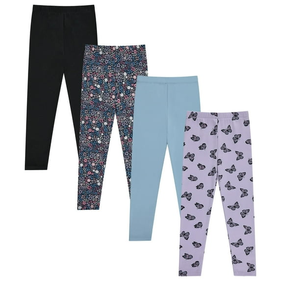 Girls' 4-Pack Fleece Lined Leggings: Whimsical Wonderland of Styles in Sizes 4-16! Unicorns, Flowers & Hearts Galore!, CHAMB,8
