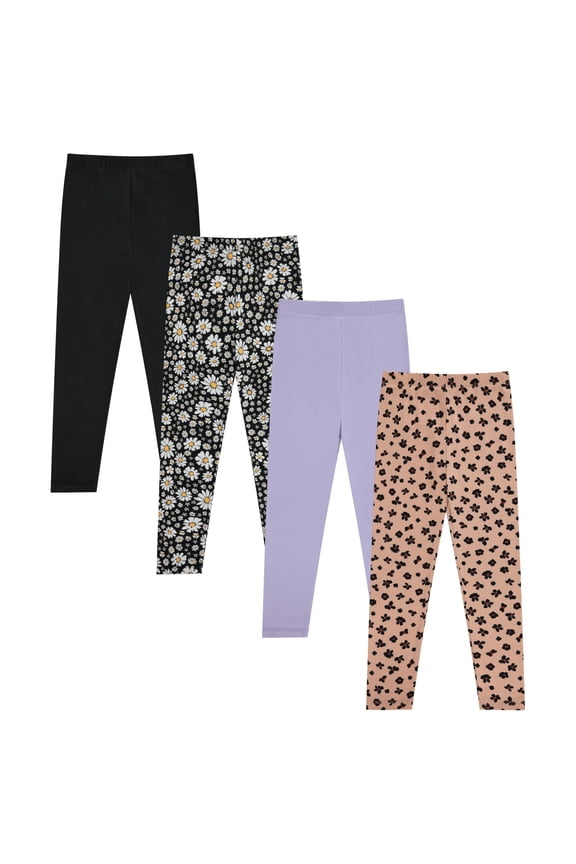 Girls' 4-Pack Fleece Lined Leggings: Whimsical Wonderland of Styles in Sizes 4-16! Unicorns, Flowers & Hearts Galore!, LAVEN,10