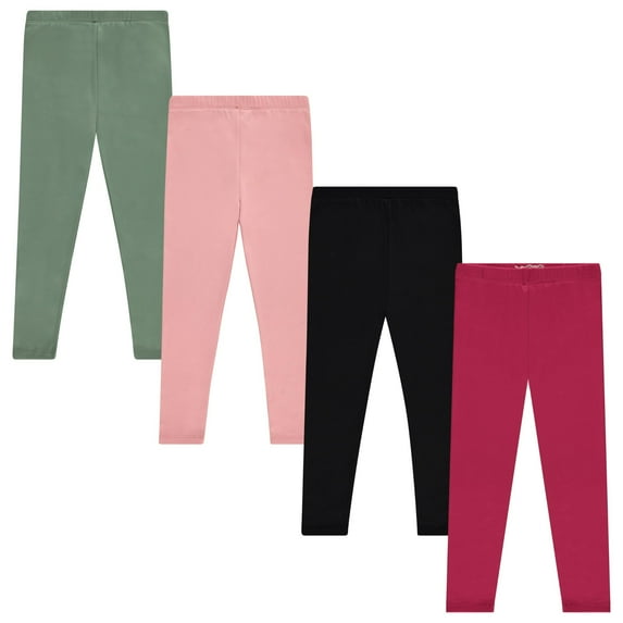 Girls' 4-Pack Fleece Lined Leggings: Whimsical Wonderland of Styles in Sizes 4-16! Unicorns, Flowers & Hearts Galore!, ROSE ,12