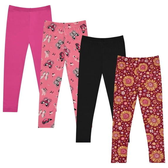 Girls' 4-Pack Fleece Lined Leggings: Whimsical Wonderland of Styles in Sizes 4-16! Unicorns, Flowers & Hearts Galore!, VIOLE,6