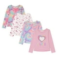 thumbnail image 1 of Girls Long Sleeve Fall Graphic Tops, School Sports Tees, 4 Pack Multiple Pattern Tshirts, 1 of 5