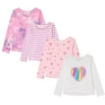 thumbnail image 1 of Girls Long Sleeve Fall Graphic Tops, School Sports Tees, 4 Pack Multiple Pattern Tshirts, 1 of 5