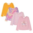 thumbnail image 1 of Girls Long Sleeve Fall Graphic Tops, School Sports Tees, 4 Pack Multiple Pattern Tshirts, 1 of 5