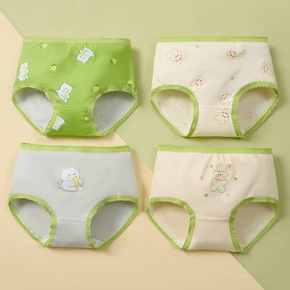 Girls' 4-Pack Organic Cotton Briefs - Cartoon Print Toddler Underwear for Kids 2-10Y - Girls Soft Breathable Panties Multipack