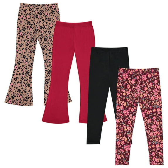 Girls' 4-Pack Rib ITY/Brushed ITY Leggings - Soft, Stretchy, and Comfortable Pants - Ceris, Size 14