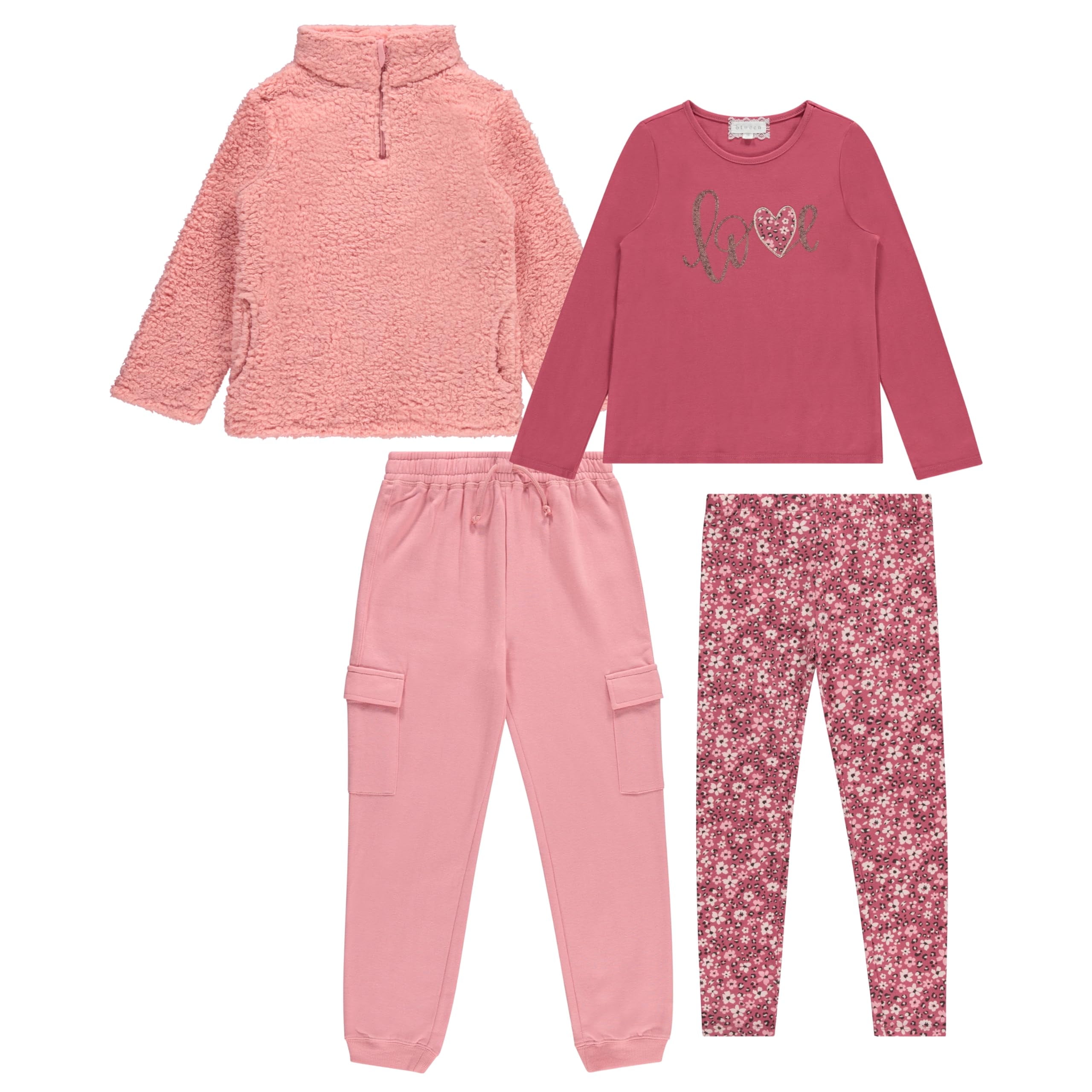 BTween Girls' 4-Pack Fashion Wardrobe Essentials, Trendy & Versatile Clothing Sets for Kids, Rose, Size 8