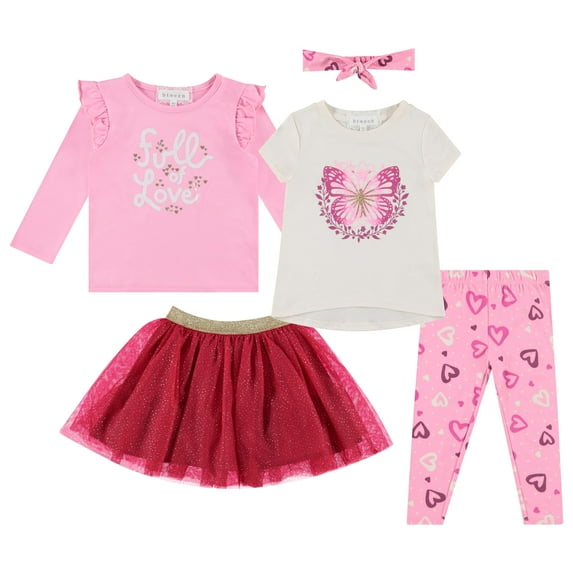 Girls' 4-Piece Outfit Set - Stylish, Fun, and Versatile - Includes Tops, Skirt, and Leggings