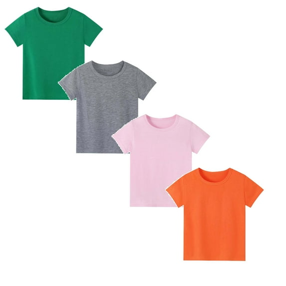 Girls 4-Piece Summer Tops | Fashionable Short Sleeve T-Shirt | Casual Daily Shirt for Kids, BASIC