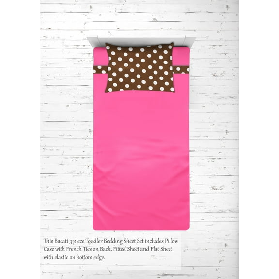 Girls 4 pc Toddler Bedding/3 pc Sheet Set 100% Cotton Percale, Butterflies Ladybugs, Pink/Fuchsia/Chocolate