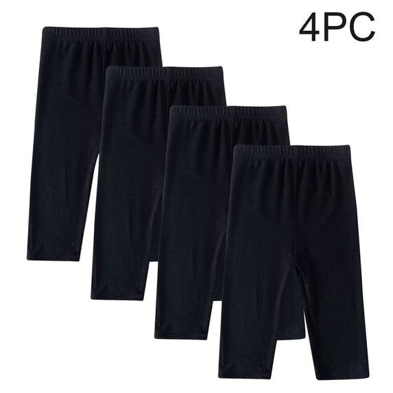 Girls 4PC Cropped Pants Summer Thin Children's Girl Solid Elastic Waist Leggings Pants