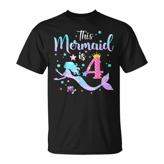 Girls 4Th Birthday This Mermaid Is 4 Years Old Kids Costume Tshirt