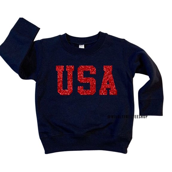 Girls 4Th Of July Sweatshirt: Sparkle Glitter Usa Sweater, Sweatshirt Size S-5Xl
