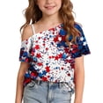 thumbnail image 1 of Girls 4th of July Shirts Kids 250th Anniversary USA Shirt Tops Short Sleeve One Shoulder T-Shirts Independence Day Graphic Tees Patriotic Pullover Blouse Multicolor Q 9-10 Years, 1 of 9