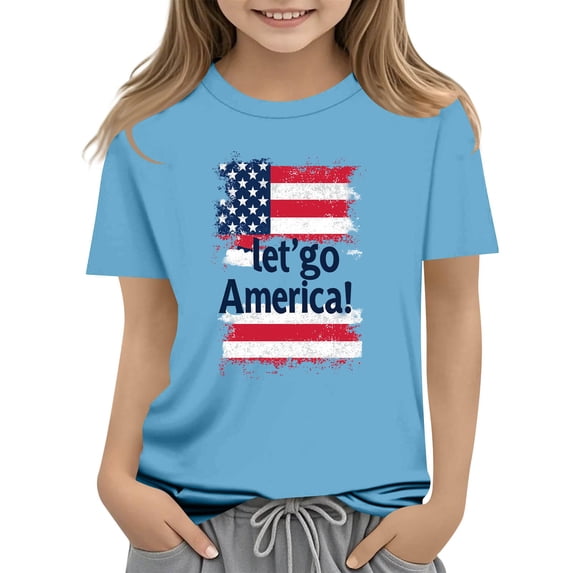 Girls 4th of July Shirt American Flag Kids 250 Years Independence Day Top (Blue, 3-4 Years),Size 9-10 T