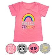 MISS POPULAR Girls 5-Pack Printed T-Shirts, Pink Grey Short Sleeve, Crew Neck. Unicorn, Panda, Selfie, Rainbow. Cute Designs (Combo B, 10/12)