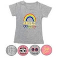 thumbnail image 1 of Girls 5-Pack Printed T-Shirts, Pink Grey Short Sleeve, Crew Neck. Unicorn, Panda, Selfie, Rainbow. Cute Designs, 1 of 4