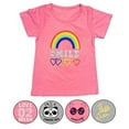 thumbnail image 1 of Girls 5-Pack Printed T-Shirts, Pink Grey Short Sleeve, Crew Neck. Unicorn, Panda, Selfie, Rainbow. Cute Designs, 1 of 4