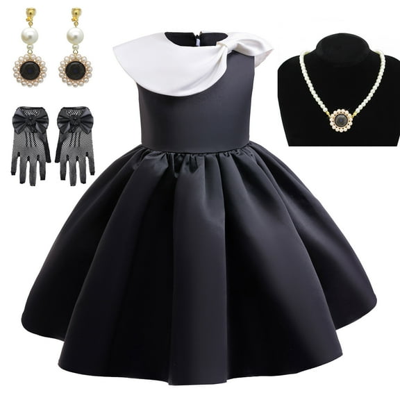 Girls 50s Retro Costume w/Accessories Dress Halloween Vintage Sleeveless Dress up Size 5-6