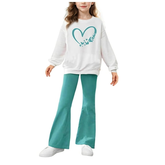 Girls 5T Outfits Girls Picture Day Outfit Girls' 2 Piece Outfits Casual Flared Pants and Long Sleeve Butterfly Sweatshirt Set