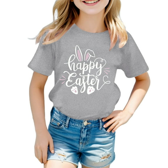 Girls 5t Shirts Cute Printed Everyday Short Sleeve T Shirts Crew Neck Holidays Tops Clothes for Children 7-8 Years