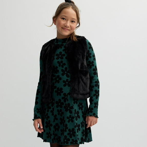 Girls 6-20 SO® Cozy Mock Neck Dress in Regular & Plus Size Color: Teal Flower Size: XL (14/16)