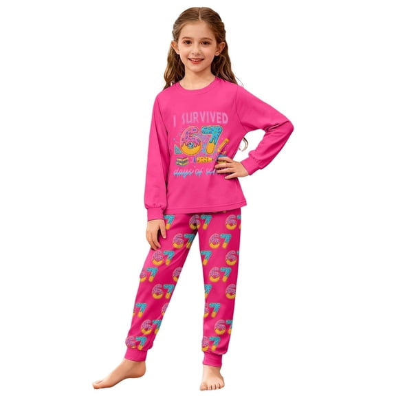 Girls 67 Print Pajamas Set Outfits Sleepwear Tops And Pants Set Clothes