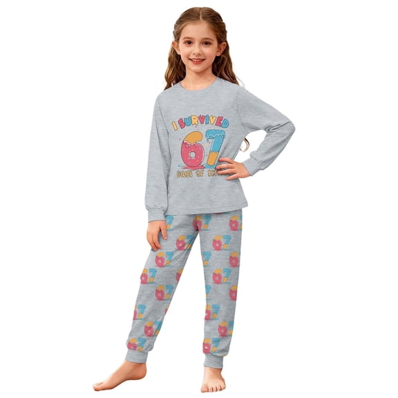 Girls 67 Print Pajamas Set Outfits Sleepwear Tops And Pants Set Clothes