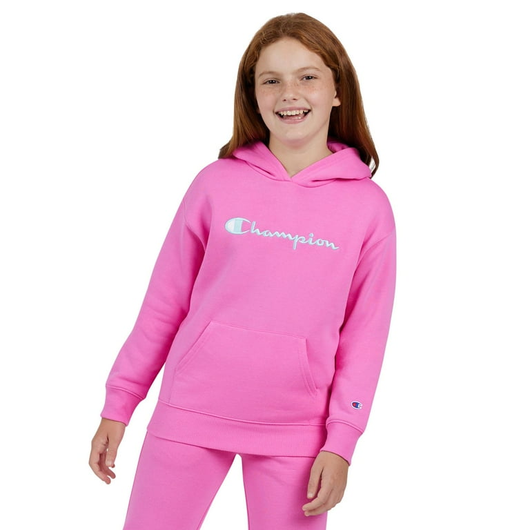 Girls 7 16 Champion Signature Fleece Logo Graphic Hoodie Color Carnation Size X LARGE