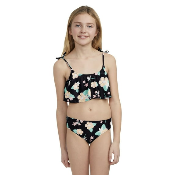 Girls 7-16 Hurley Flounce UPF 50+ Bikini Top And Bottoms Swimsuit Set Color: Black Multi Size: 12