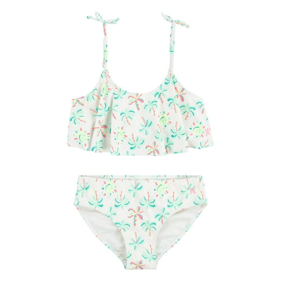 Girls 7-16 Hurley Flounce UPF 50+ Bikini Top And Bottoms Swimsuit Set Color: Pale Ivory Size: 14