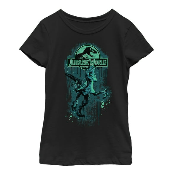 Girl's Jurassic Park Raptor on the Loose  Graphic Tee Black Large