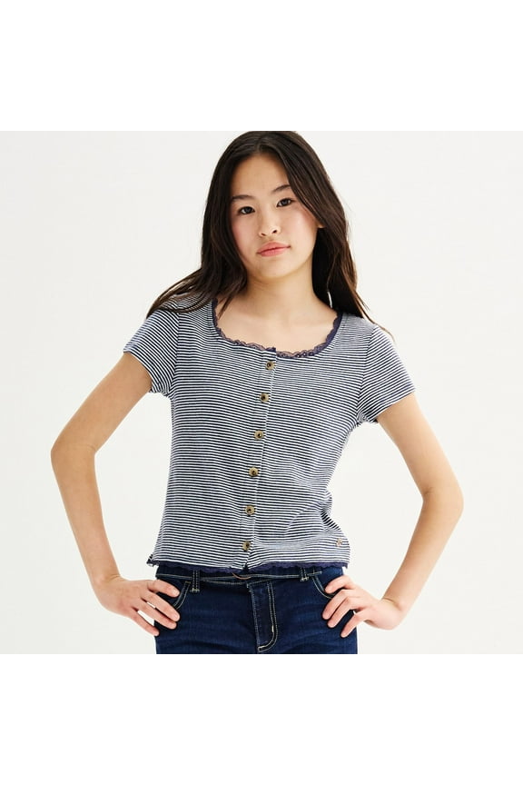 Girls 7-16 Limited Too Button-Front Tee Color: Blue Stripe Size: X LARGE