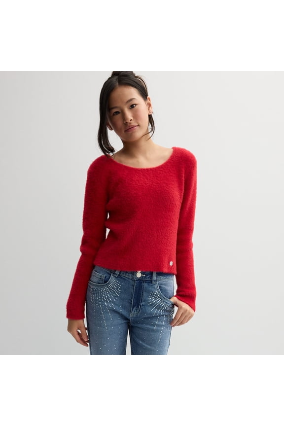 Girls 7-16 Limited Too Long Sleeve Eyelash Top Color: Red Size: LARGE