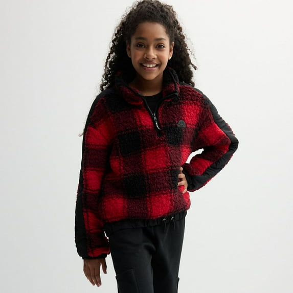 Girls 7-16 Limited Too Plaid Sherpa Quarter Zip Color: Red Plaid Size: SMALL