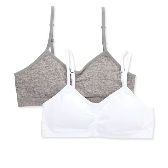 Women's Maidenform Girl H4350 Seamfree Ruched Crop Bralette - 2 Pack (Heather Grey/White M)