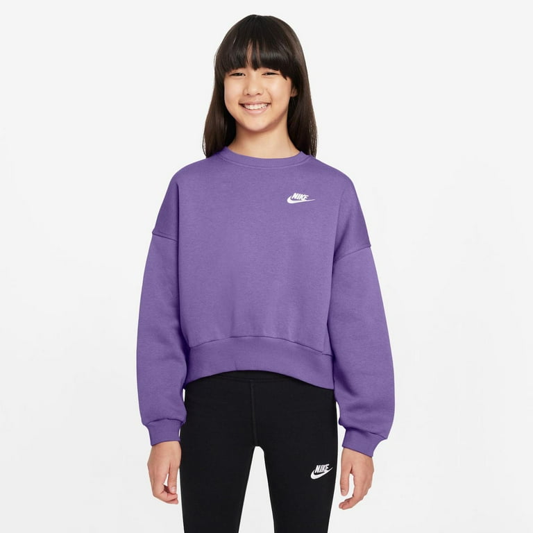 Girls 7 16 Nike Sportswear Club Fleece Crewneck Sweatshirt Color Purple Size MEDIUM