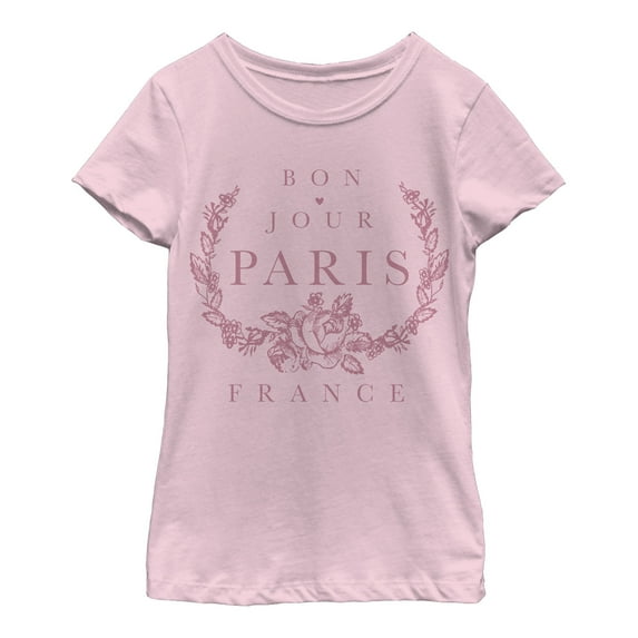 Girl's Lost Gods Bonjour Paris France Graphic Tee Light Pink Large