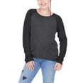 thumbnail image 1 of Girls 7-16 Slub Jersey Raw Edge High Low Contrast Raglan Long Sleeve Ht.Charcoal/Black L, 1 of 1