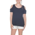 thumbnail image 1 of Girls 7-16 Slub Jersey Scoop Neck Cold Shoulder High-Low Short Sleeves Black S, 1 of 1