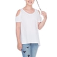 thumbnail image 1 of Girls 7-16 Slub Jersey Scoop Neck Cold Shoulder High-Low Short Sleeves White L, 1 of 1