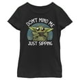 thumbnail image 1 of Girl's Star Wars: The Mandalorian Grogu Don't Mind Me Just Sipping Graphic Tee Black X Large, 1 of 4