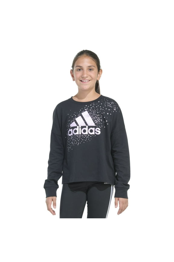 Girls 7-16 adidas Crewneck Long Sleeve T-Shirt in Regular & Plus Size Color: Black Foil Size: SMALL