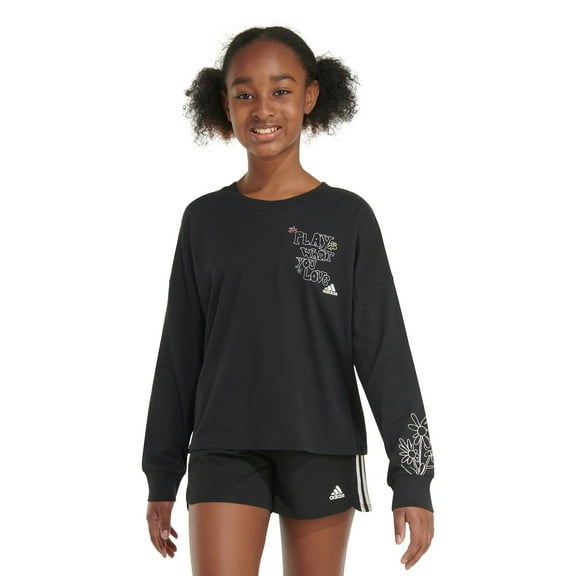 Girls 7-16 adidas Crewneck Long Sleeve T-Shirt in Regular & Plus Size Color: Black Size: X LARGE