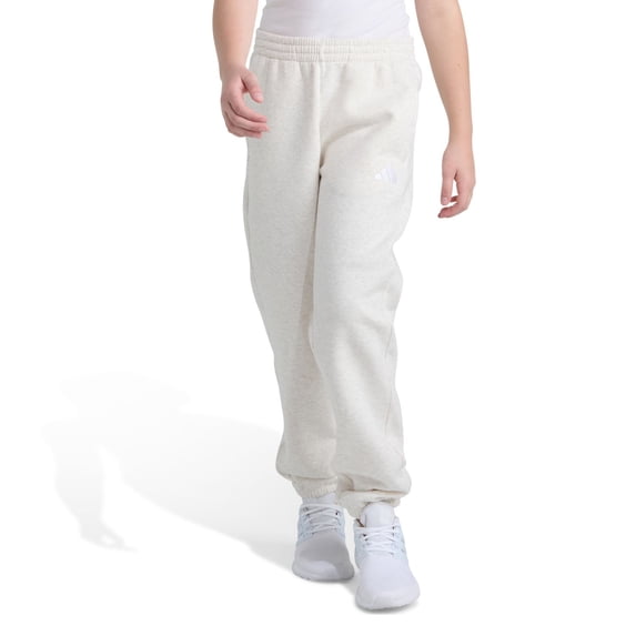 Girls 7-16 adidas Elastic Waistband Minimal Logo Loose Fleece Joggers Color: Oatmeal Size: LARGE