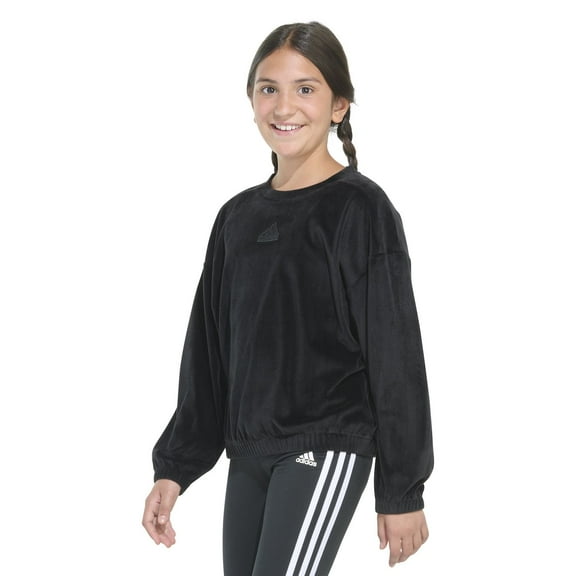 Girls 7-16 adidas Ribbed Velour Crewneck Pullover Sweatshirt Color: Indigo Wash Size: SMALL